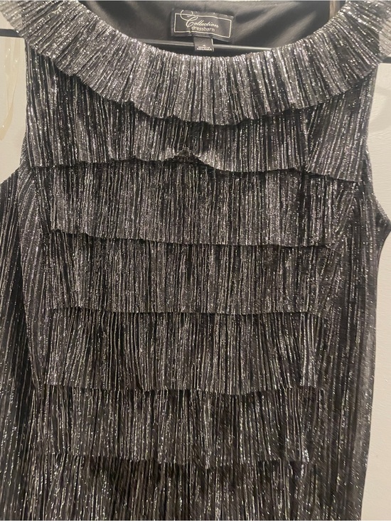 Dress Barn Dresses & Skirts - Dress Barn Black and Silver  shimmer Tiered Fringe Mini Dress size 4